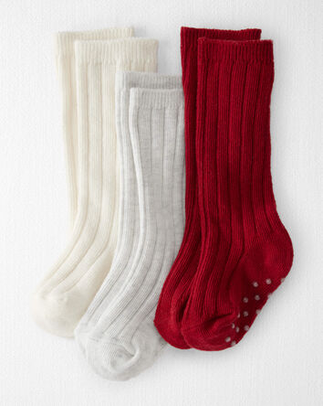Baby Girl 3-Pack Knee-High No-Slip Socks Made with Organic Cotton, 