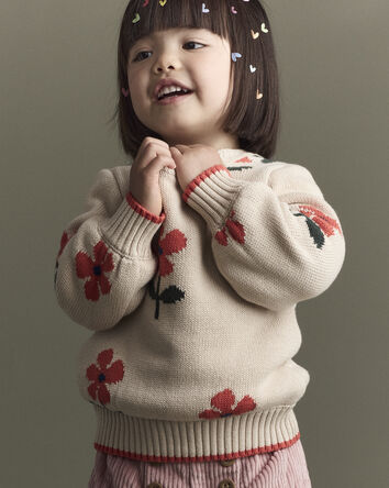 Toddler Girl Floral Pullover Sweater - Khaki, 