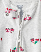 Baby Boy Train Print Cotton Long-Sleeve Snug Fit 1-Piece Pajamas - Grey, image 2 of 4 slides