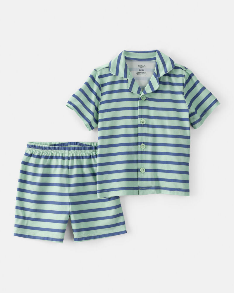 Toddler Boy 2-Piece Striped Loose Fit Coat-Style Pajamas - Blue, image 1 of 3 slides
