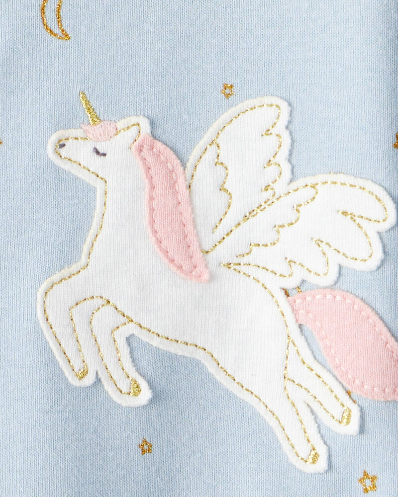 Baby Girl Unicorn Star Print 100% Cotton Long-Sleeve 2-Way Zip 1-Piece Pajamas - Blue, image 4 of 5 slides