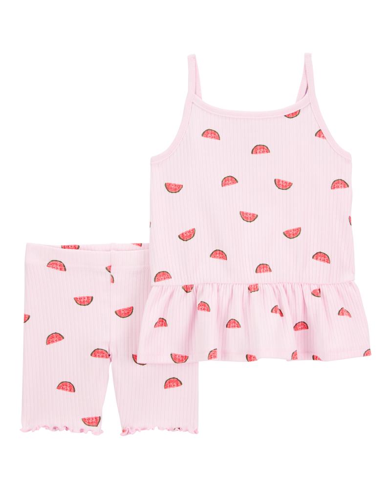 Baby Girl 2-Piece Watermelon Tank & Bike Short Set - Pink, image 1 of 3 slides
