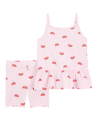 Baby Girl 2-Piece Watermelon Tank & Bike Short Set - Pink, image 1 of 3 slides
