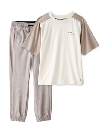 Boys 2-Piece Graphic Tee & Joggers Set - Ivory/Tan, 