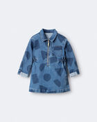 Toddler Girl Zip-Up Denim Shirt Dress with Shapes - Blue, image 2 of 6 slides