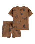 Baby 2-Piece Desert Print Henley Tee & Pull-On Shorts Set - Brown, image 1 of 6 slides
