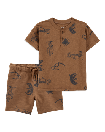 Baby 2-Piece Desert Print Henley Tee & Pull-On Shorts Set - Brown, 