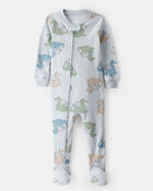 Baby Boy Dragon Print 100% Cotton Long-Sleeve 2-Way Zip 1-Piece Pajamas - Blue, image 1 of 4 slides