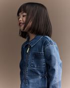 Toddler Girl Zip-Up Denim Shirt Dress with Shapes - Blue, image 3 of 6 slides
