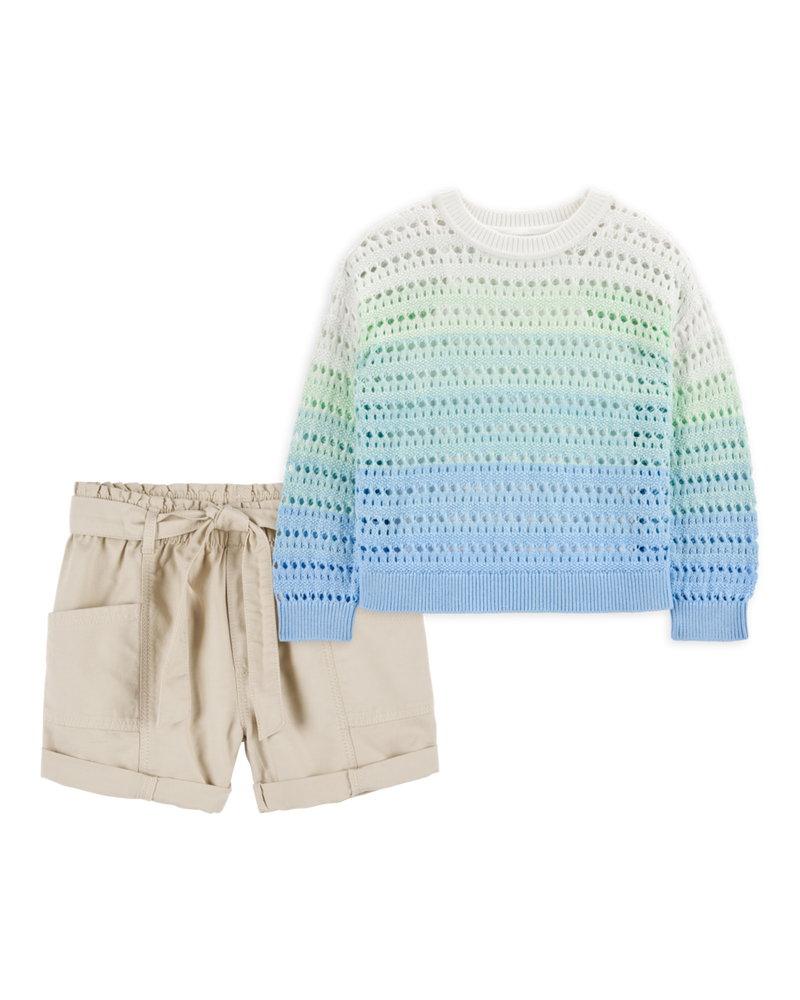 Kid 2-Piece Ombre Pullover Sweater & Utility Short Set, image 1 of 6 slides