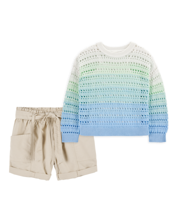 Kid 2-Piece Ombre Pullover Sweater & Utility Short Set, 