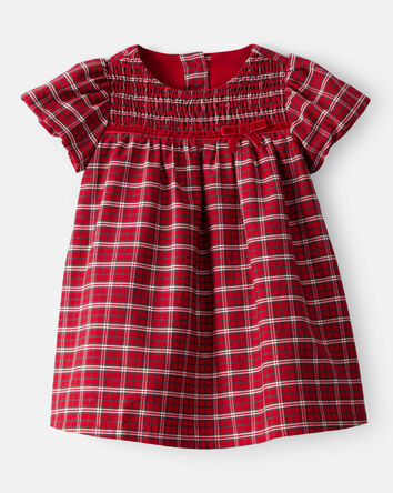 Baby Girl Special Occasion Plaid Print Short-Sleeve Dress - Red, 