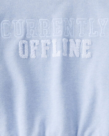 Girls 2-Piece Oversized "Currently Offline" Sweatshirt & Drawstring Pants Set - Blue, 