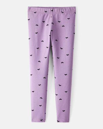 Girls Cotton Halloween Bat Stretch Leggings - Purple, 