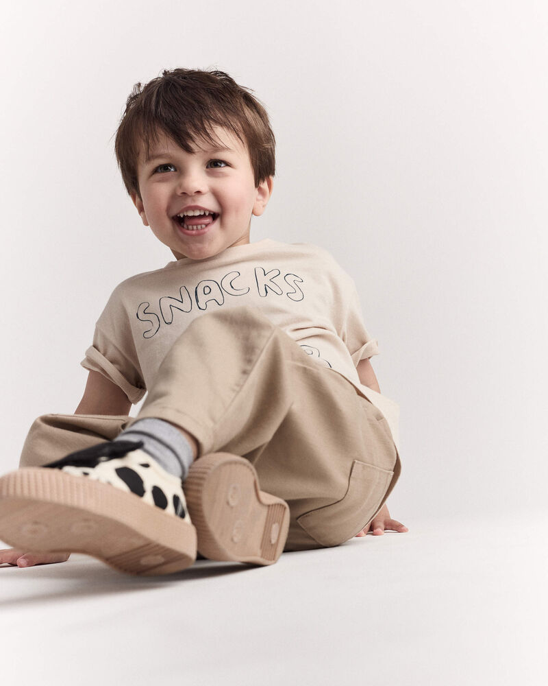 Toddler 'Snacks 4 Dinner' Short-Sleeve Graphic Tee - Khaki, image 4 of 7 slides