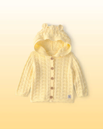 Baby Girl Disney&copy; Winnie the Pooh Pointelle Cardigan with Bear Ears - Yellow, 