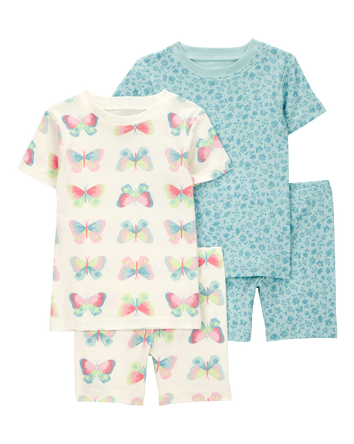 Toddler Butterfly Print Snug Fit Cotton 4-Piece Pajamas, 