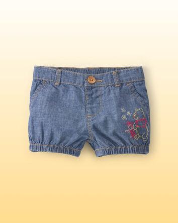 Baby Girl Disney&copy; Winnie the Pooh Chambray Embroidered Bubble Shorts - Medium Wash, 