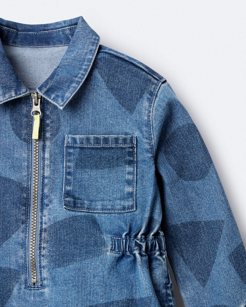 Toddler Girl Zip-Up Denim Shirt Dress with Shapes - Blue, image 6 of 6 slides