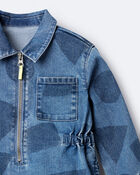 Toddler Girl Zip-Up Denim Shirt Dress with Shapes - Blue, image 6 of 6 slides