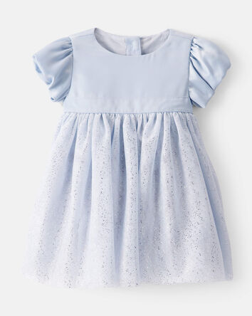 Baby Girl Short-Sleeve Tulle Occasion Dress - Blue, 