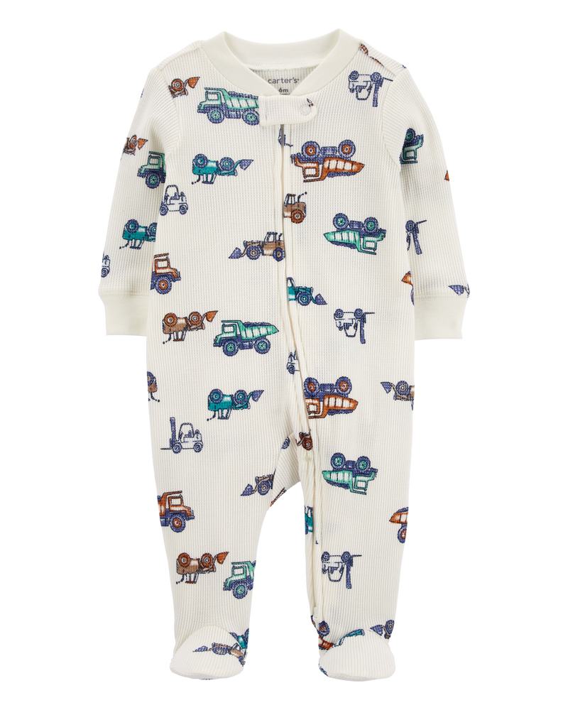 Baby Car 2-Way Zip Waffle Knit Sleep & Play Pajamas, image 1 of 4 slides