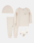 Baby 4-Piece Striped Duck Outfit Set - Brown, image 1 of 4 slides