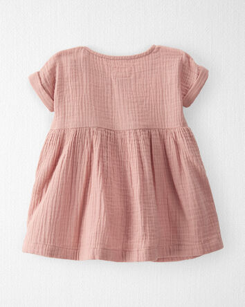 Baby Organic Cotton Gauze Dress in Pink, 