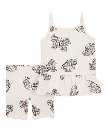 Toddler Girl 2-Piece Butterfly Tank & Bike Short Set - Ivory, 