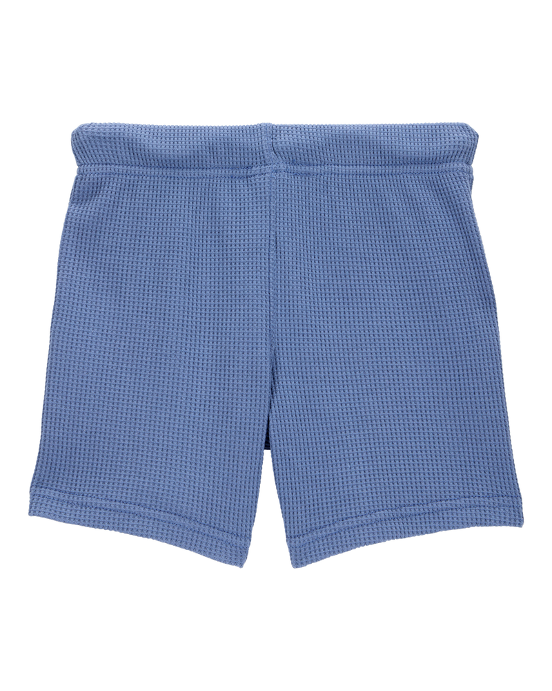 Baby 2-Piece Waffle Knit Hooded Pullover & Drawsting Shorts Set - Blue, image 5 of 7 slides