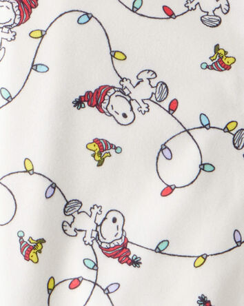 Kid Peanuts Snoopy Print Fleece Long-Sleeve Loose Fit 2-Piece Pajamas - White, 