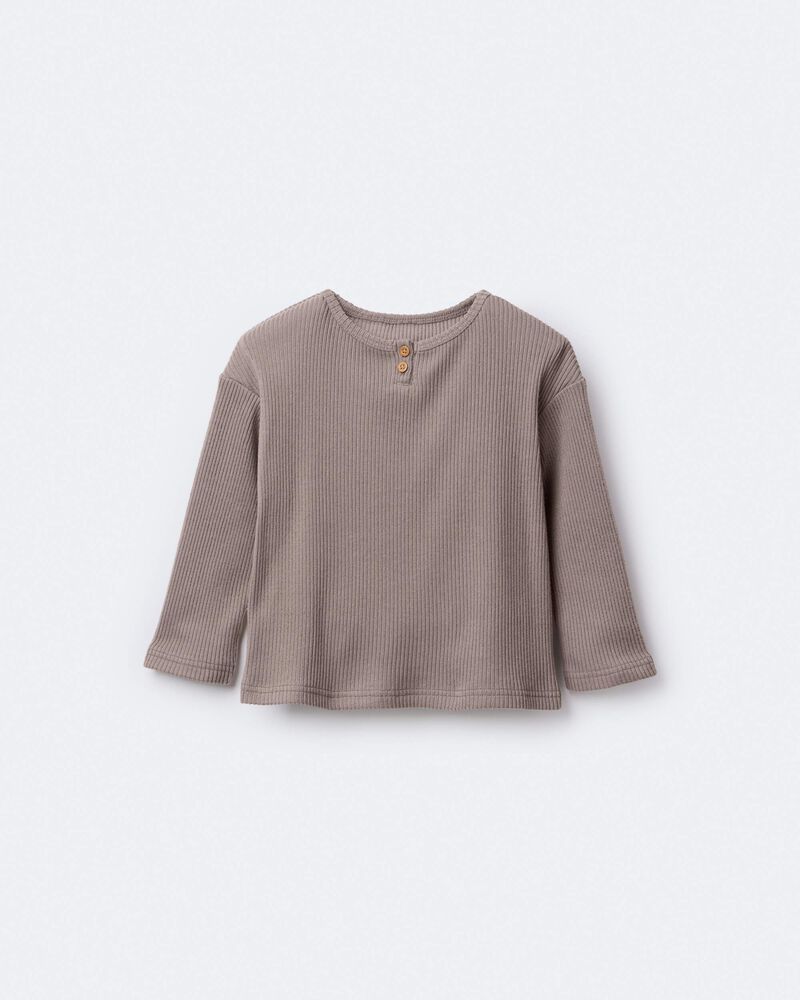 Toddler Long-Sleeve Relaxed Henley Tee - Brown, image 2 of 7 slides