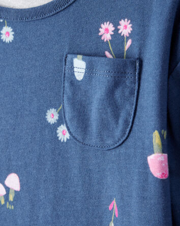 Toddler Girl Floral Cotton Long-Sleeve Top - Blue, 