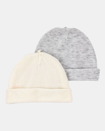 Baby 2-Pack Caps - Grey/Ivory, 