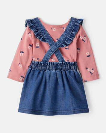 Baby Girl 3-Piece Floral Long-Sleeve Dress Set - Blue, 