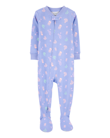 Toddler Girl 1-Piece Jellyfish 100% Snug Fit Cotton Footie Pajamas - Purple, 