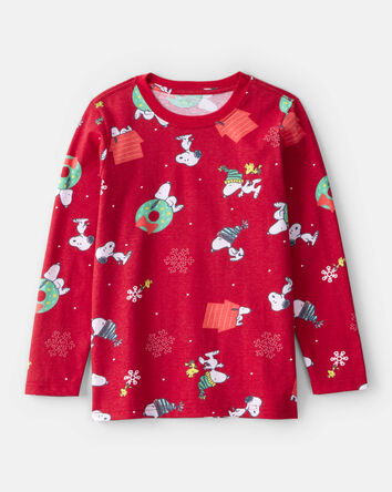 Kids Christmas Peanuts Snoopy Print Long-Sleeve Graphic Tee - Red, 