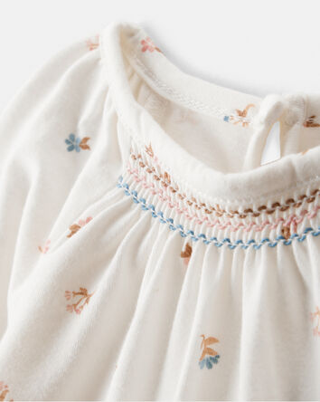 Baby Girl Floral Print Long-Sleeve Fashion Bodysuit - Ivory, 