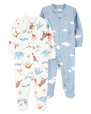 Baby 2-Pack  Cotton 2-Way Zip Sleep & Play Pajamas - Blue/Ivory, 