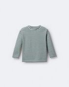 Toddler Striped Long-Sleeve Relaxed Tee - Green/Heather Grey, image 2 of 7 slides