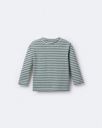 Toddler Striped Long-Sleeve Relaxed Tee - Green/Heather Grey, 