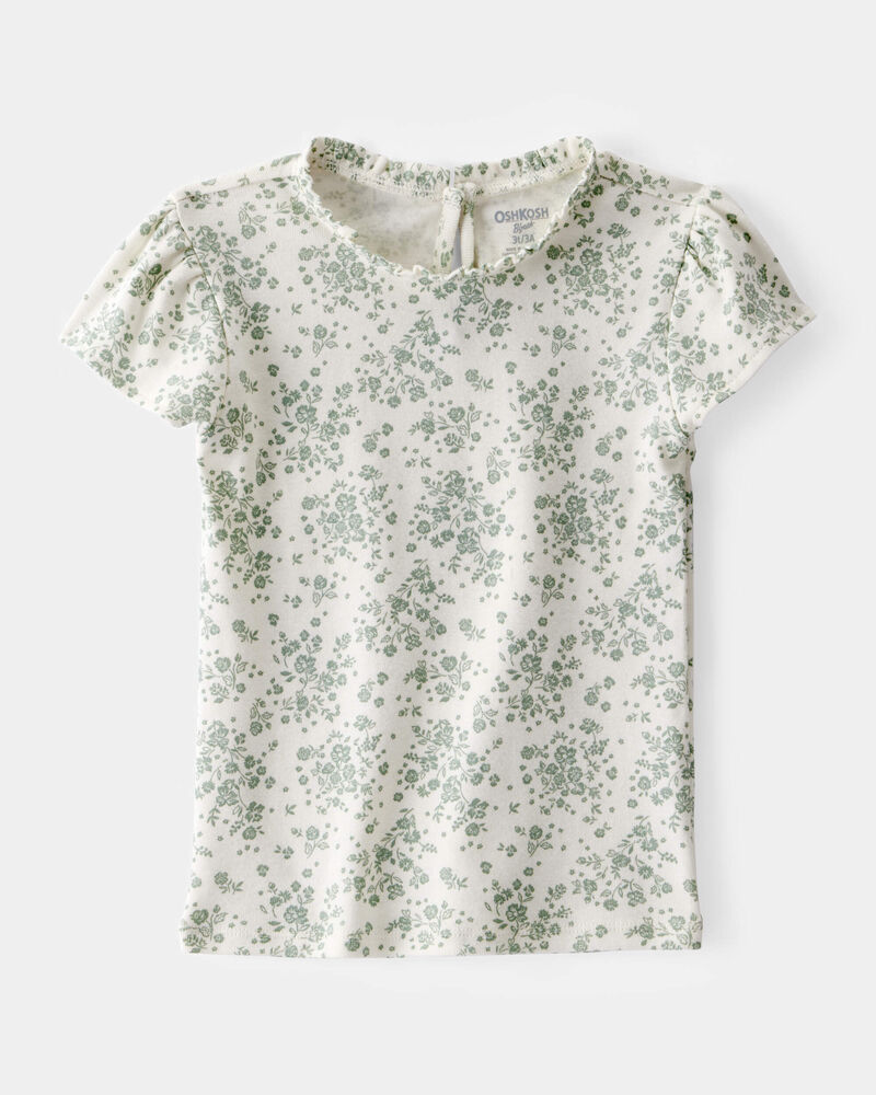 Toddler Floral Short-Sleeve Fashion Top - Green/White, image 1 of 3 slides