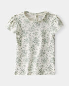 Toddler Floral Short-Sleeve Fashion Top - Green/White, image 1 of 3 slides