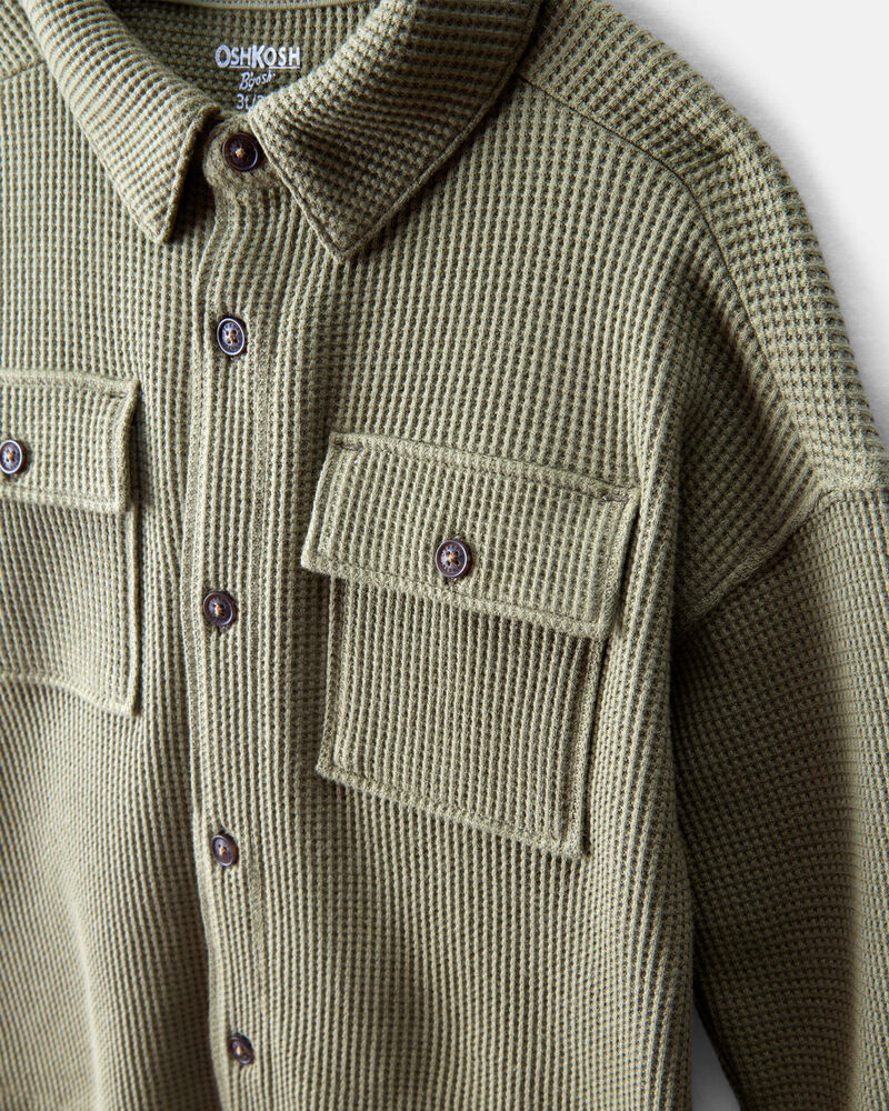 Baby Boy Long-Sleeve Waffle Knit Utility Shirt - Green, image 2 of 4 slides