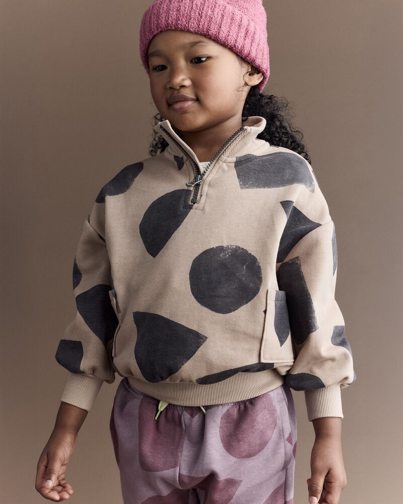 Toddler Boy Quarter-Zip Sweatshirt with Shapes - Khaki, image 4 of 6 slides