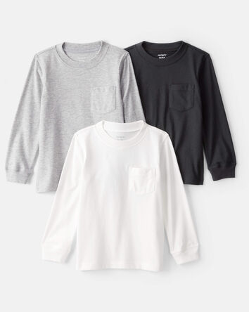 Toddler Boy 3-Pack Long-Sleeve T-Shirts - White/Black/Grey, 