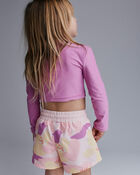 Toddler Girl Cropped Long-Sleeve Rashguard Set in Tropical Print - Purple/Rose, image 4 of 6 slides