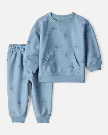 Baby Boy Airplane French Terry Long-Sleeve Tee & Pant Set - Blue, 