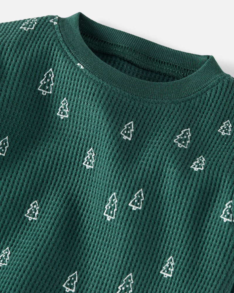 Toddler Christmas Tree Print Waffle Knit Pajamas Made with Organic Cotton, image 3 of 5 slides