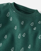 Toddler Christmas Tree Print Waffle Knit Pajamas Made with Organic Cotton, image 3 of 5 slides